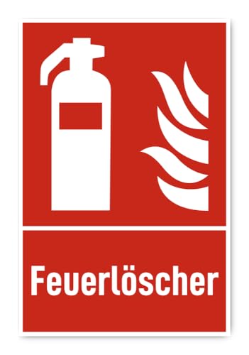 Aufkleber: 300x200 mm, 1 Stück - Feuerlöscher - Brandschutzzeichen mit Text (deutsch) (rot/weiß) - hochkant - F001 - DIN EN ISO 7010 / ASR A1.3 von Havati