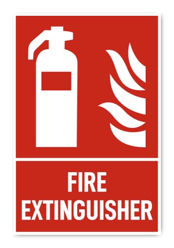 Aufkleber: 300x200 mm, 1 Stück - Feuerlöscher - Brandschutzzeichen mit Text (englisch) (rot/weiß) - hochkant - F006 - DIN EN ISO 7010 / ASR A1.3 von Havati