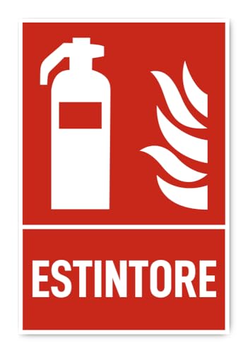 Aufkleber: 300x200 mm, 1 Stück - Feuerlöscher - Brandschutzzeichen mit Text (italienisch) (rot/weiß) - hochkant - F006 - DIN EN ISO 7010 / ASR A1.3 von Havati