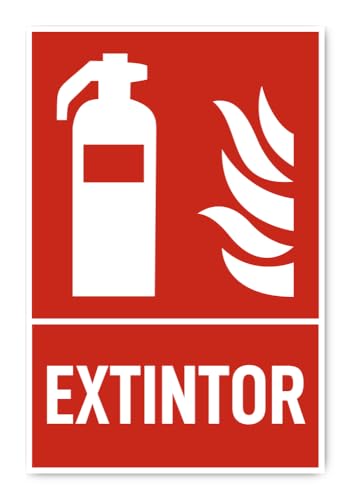 Aufkleber: 300x200 mm, 1 Stück - Feuerlöscher - Brandschutzzeichen mit Text (spanisch) (rot/weiß) - hochkant - F006 - DIN EN ISO 7010 / ASR A1.3 von Havati