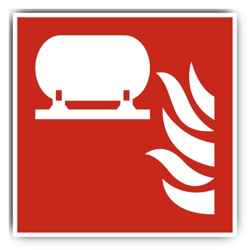 Aufkleber: 300x300 mm, 1 Stück - Fest eingebaute Feuerlösch-Einrichtung - Brandschutzzeichen - F012 - rot/weiß - DIN EN ISO 7010 / ASR A1.3 von Havati