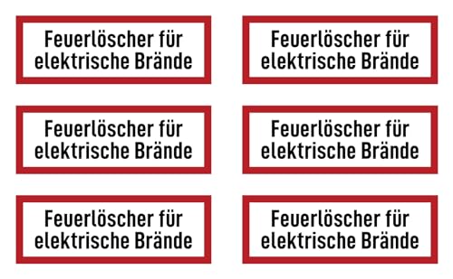 Aufkleber: 37x105 mm, 6 Stück - Feuerlöscher für elektrische Brände - Brandschutzzeichen - Hinweisschild auf Brandschutzeinrichtung und Einsatzhinweise - DIN 4066 - D1 von Havati