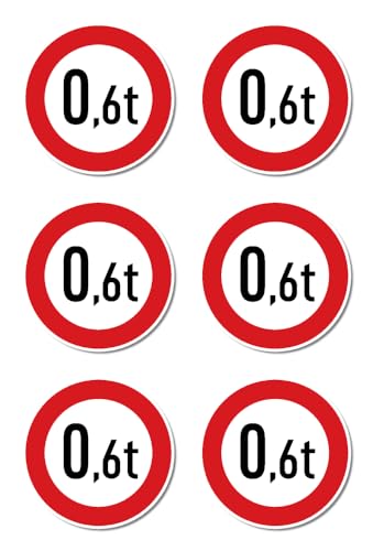 Aufkleber: ⌀ 50 mm, 6 Stück - Zulässiges Maximalgewicht - 0,6 t - Tonnen - StVO Zeichen Z-262 Aufkleber: ⌀ 50 mm, 6 Stück - Zulässiges Maximalgewicht - 0,6 t - Tonnen - StVO Zeichen Z-262 von Havati
