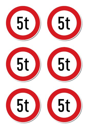 Aufkleber: ⌀ 50 mm, 6 Stück - Zulässiges Maximalgewicht - 5 t - Tonnen - StVO Zeichen Z-262 Aufkleber: ⌀ 50 mm, 6 Stück - Zulässiges Maximalgewicht - 5 t - Tonnen - StVO Zeichen Z-262 von Havati