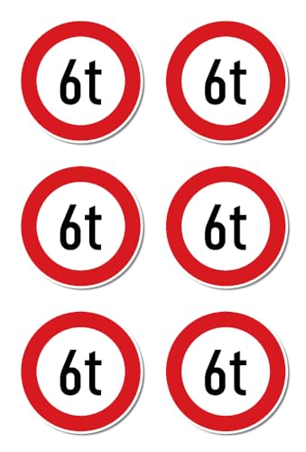 Aufkleber: ⌀ 50 mm, 6 Stück - Zulässiges Maximalgewicht - 6 t - Tonnen - StVO Zeichen Z-262 Aufkleber: ⌀ 50 mm, 6 Stück - Zulässiges Maximalgewicht - 6 t - Tonnen - StVO Zeichen Z-262 von Havati