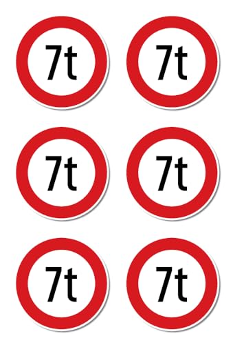 Aufkleber: ⌀ 50 mm, 6 Stück - Zulässiges Maximalgewicht - 7 t - Tonnen - StVO Zeichen Z-262 von Havati