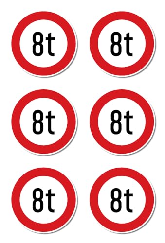 Aufkleber: ⌀ 50 mm, 6 Stück - Zulässiges Maximalgewicht - 8 t - Tonnen - StVO Zeichen Z-262 Aufkleber: ⌀ 50 mm, 6 Stück - Zulässiges Maximalgewicht - 8 t - Tonnen - StVO Zeichen Z-262 von Havati