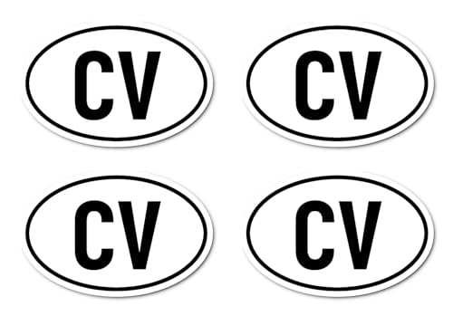 Aufkleber: 75x112.5 mm, 4 Stück - Länderkennzeichen - CV - Kap Verde - (schwarz/weiß) von Havati