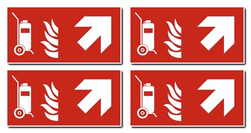 Aufkleber: 75x150 mm, 4 Stück - Fahrbarer Feuerlöscher - Kombination mit Pfeil rechts schräg/aufwärts - Brandschutzzeichen - F009 - rot/weiß - DIN EN ISO 7010 / ASR A1.3 von Havati
