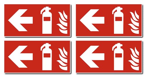 Aufkleber: 75x150 mm, 4 Stück - Feuerlöscher - Kombination mit Pfeil links - Brandschutzzeichen - F001 - rot/weiß - DIN EN ISO 7010 / ASR A1.3 von Havati