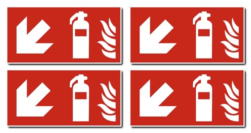 Aufkleber: 75x150 mm, 4 Stück - Feuerlöscher - Kombination mit Pfeil links abwärts - Brandschutzzeichen - F001 - rot/weiß - DIN EN ISO 7010 / ASR A1.3 von Havati