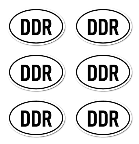 Aufkleber: 75x50 mm, 6 Stück - Länderkennzeichen - DDR - Deutsche Demokratische Republik - (schwarz/weiß) von Havati