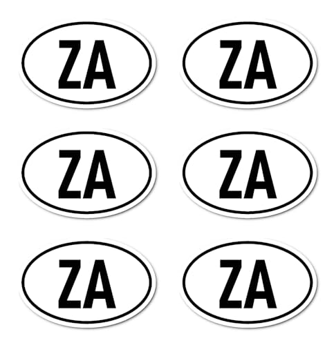 Aufkleber: 75x50 mm, 6 Stück - Länderkennzeichen - ZA - Republik Südafrika - (schwarz/weiß) von Havati