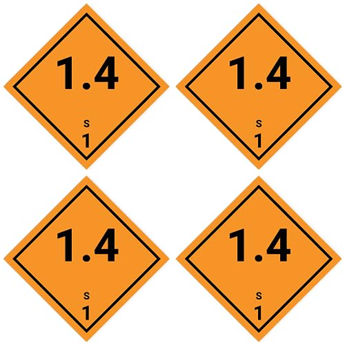 Laminierte Aufkleber: 100x100 mm, 4 Stück - Gefahrzettel - Gefahrgutklasse - Klasse 1.4 - Verträglichkeitsgruppe S - explosive Stoffe - ADR/GHS/DGR/UN Sicherheitspiktogramm von Havati