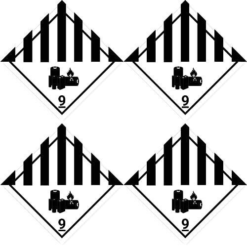 Laminierte Aufkleber: 100x100 mm, 4 Stück - Gefahrzettel - Gefahrgutklasse - Klasse 9A - verschiedene gefährliche Stoffe und Gegenstände - ADR/GHS/DGR/UN Sicherheitspiktogramm von Havati