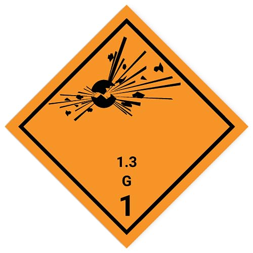 Laminierte Aufkleber: 200x200 mm, 1 Stück - Gefahrzettel - Gefahrgutklasse - Klasse 1.3 - Verträglichkeitsgruppe G - explosive Stoffe - ADR/GHS/DGR/UN Sicherheitspiktogramm von Havati