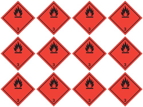 Laminierte Aufkleber: 25x25 mm, 12 Stück - Gefahrzettel - Gefahrgutklasse - Klasse 3 - schwarz - entzündbare flüssige Stoffe - ADR/GHS/DGR/UN Sicherheitspiktogramm Laminierte Aufkleber: 25x25 mm, 12 Stück - Gefahrzettel - Gefahrgutklasse - Klasse 3 - schwarz - entzündbare flüssige Stoffe - ADR/GHS/DGR/UN Sicherheitspiktogramm von Havati