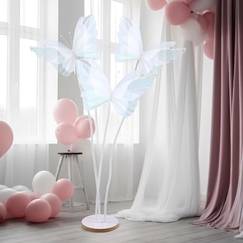 Havawish Riesige Schmetterlings-Dekoration, riesiger künstlicher Gaze-Schmetterling mit Standfuß, für Hochzeit, Kirche, Party, Geburtstag, Zuhause, Garten, Hintergrunddekorationen (Weiß, 3 Stück) von Havawish