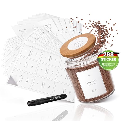 HAVENHAUS Etiketten Vorratsdosen Set weiss | 288 Vorratsetiketten selbstklebend modernes Design für den gesamten Haushalt | Aufkleber Vorratsdosen inkl. Etiketten zur individuellen Beschriftung +Stift HAVENHAUS Etiketten Vorratsdosen Set weiss | 288 Vorratsetiketten selbstklebend modernes Design für den gesamten Haushalt | Aufkleber Vorratsdosen inkl. Etiketten zur individuellen Beschriftung +Stift von Havenhaus