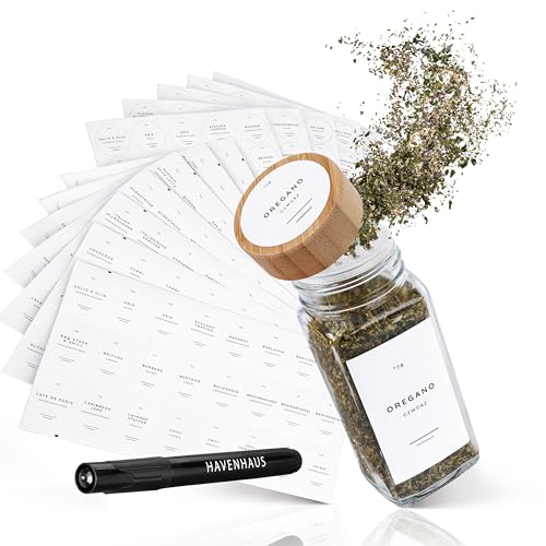 HAVENHAUS Gewürzetiketten Set weiß | 336 deutsche Gewürzetiketten selbstklebend fett- & wasserabweisend | Gewürzaufkleber modern inkl. 56x blank für individuelle Beschriftung | Gewürzgläser Etiketten HAVENHAUS Gewürzetiketten Set weiß | 336 deutsche Gewürzetiketten selbstklebend fett- & wasserabweisend | Gewürzaufkleber modern inkl. 56x blank für individuelle Beschriftung | Gewürzgläser Etiketten von Havenhaus