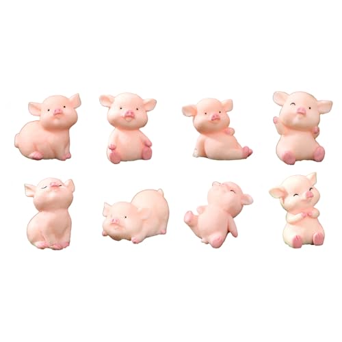 Haveratio Packung mit 8 rosa Schweinchen-Figuren, niedliches Harz-Tier-Auto-Dekor, Kuchendekorationen, Topper für DIY-Kunsthandwerk und Heimdekoration von Haveratio