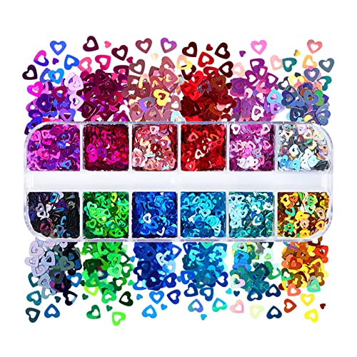 Haveratio Small 12 Grids Boxed Valentine's Day Series Big Red Heart Hollow Heart Shaped Nail Sequin Decorations Glitter Flakes Multicolor von Haveratio