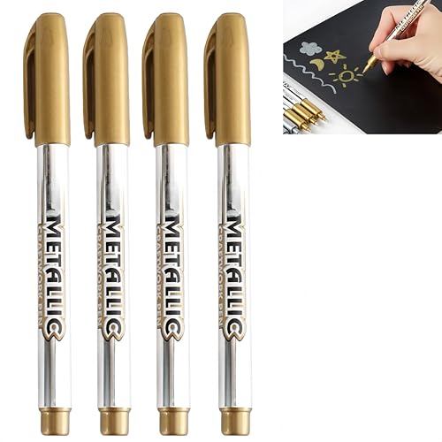 Hawfund Metallic-Marker, Gold und Silber, 4 Stück, Permanentmarker, glänzend, für Scrapbooking, DIY, Album, Schreiben, Zeichnen und Kalligraphie auf schwarzem Papier und anderen Oberflächen (4Gold) Hawfund Metallic-Marker, Gold und Silber, 4 Stück, Permanentmarker, glänzend, für Scrapbooking, DIY, Album, Schreiben, Zeichnen und Kalligraphie auf schwarzem Papier und anderen Oberflächen (4Gold) von Hawfund