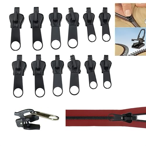 Reißverschluss Schieber Ersatz，12 PCS Reisverschluss-reparaturset, Aufsteckbare Reißverschlussschieber, Ersatzköpfe für Jacken, Mäntel, Koffer （Schwarz） von Hawfund