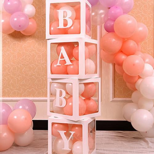 4 Stück Babyparty-Dekoration, Ballonbox, transparente Ballonbox, 34 Buchstaben, Liebe + Baby + A-Z, geeignet für Geburtstagsparty, Brautparty, Taufe, Geschlechtsoffenbarung, Hochzeit und von Hawofly