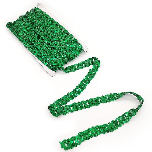 Hayaww 13 m×15 mm Zierband Glitzer Glänzendes Zierband Pailletten Bänder Trim Paillette Band Borten Pailletten Band Glitzer Borte Zierband Geflochten Für Diy NäHen Handwerk Kleidung Dekoration (Grün) von Hayaww