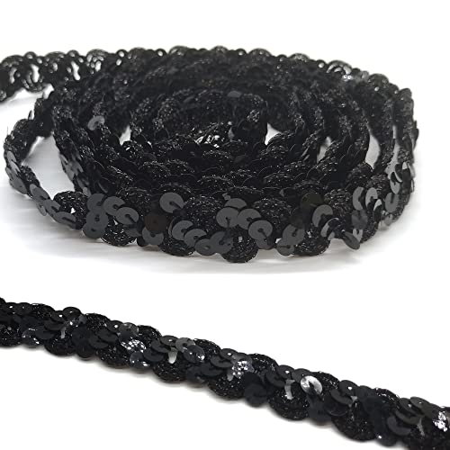 Hayaww 15 Yards 15mm Pailletten Bänder, BauchtanzgüRtel Paillettenband Paillette Paillette Trim Paillettenband Glitzer Borte Aus Dekoband FüR Diy NäHen KostüMe Handwerk Verzierungen (Schwarz) von Hayaww