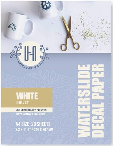 Hayes Paper, Wasserschiebefolie, Aufkleberpapier, TINTENSTRAHL WEISS, 20 Seiten Erstklassiges Waterslide Wassertransferpapier, WEISS, Bedruckbare Decalfolie, Klebefolie, A4-Größe Hayes Paper, Wasserschiebefolie, Aufkleberpapier, TINTENSTRAHL WEISS, 20 Seiten Erstklassiges Waterslide Wassertransferpapier, WEISS, Bedruckbare Decalfolie, Klebefolie, A4-Größe von Hayes Paper Co.