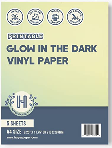Vinyl-Aufkleber, bedruckbar, leuchtet im Dunkeln, A4/5 Stück von Hayes Paper Co.