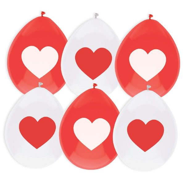 Luftballons in rot und weiß mit Herzsymbol, 6 Stück von Haza Groep B.V.