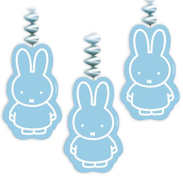 Miffy Spiralen in Blau für Jungs, süße Babyparty Deko im 3er Pack, Pappe
