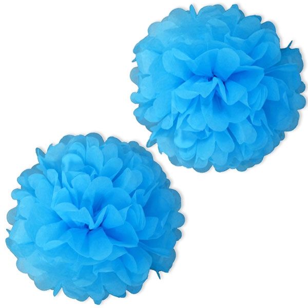 Pompoms in Hellblau aus Papier, blaue Pompoms als Hängedeko, 2 Stk von Haza Groep B.V.