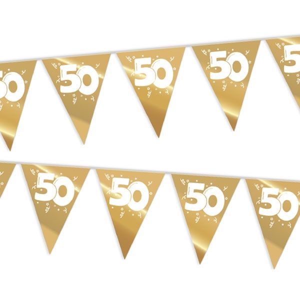 Wimpelkette, gold Zahl "50", für Goldhochzeit/50. Geburtstag, 10m Wimpelkette, gold Zahl "50", für Goldhochzeit/50. Geburtstag, 10m von Haza Groep B.V.