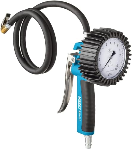 HAZET Reifenfüller 9041G-1, Geeicht, optimal ablesbar, Manometer-Messbereich: 0-10 bar, Schlauchlänge: 1000 mm, Manometer-Durchmesser: 80 mm, Reifendruck-Prüfer für Auto, Motorrad, LKW von Hazet