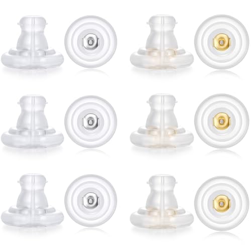 12 Stück große Silikon-Ohrring-Verschlüsse, 18 Karat vergoldete Ohrring-Verschlüsse, Ersatz für Ohrstecker, schwere Hänge-Ohrringe, hypoallergen, keine Reizung, sicher, mehrfarbig von Hazifes