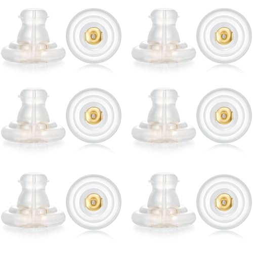 12 Stück große Silikon-Ohrring-Verschlüsse, 18 Karat vergoldete Ohrring-Verschlüsse, Ersatz für Ohrstecker, schwere Hänge-Ohrringe, hypoallergen, keine Reizung, sicheres Gold 12 Stück große Silikon-Ohrring-Verschlüsse, 18 Karat vergoldete Ohrring-Verschlüsse, Ersatz für Ohrstecker, schwere Hänge-Ohrringe, hypoallergen, keine Reizung, sicheres Gold von Hazifes