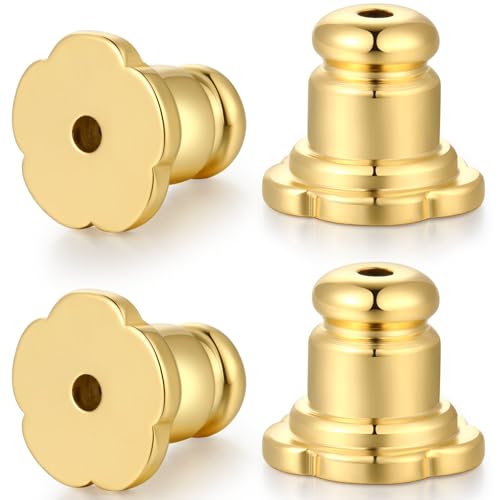 Ohrring-Verschlüsse, 4 Stück, 18 Karat Gold, verschließbare Ohrring-Verschlüsse für Ohrstecker, hypoallergen, sichere Ohrringstütze, goldfarben Ohrring-Verschlüsse, 4 Stück, 18 Karat Gold, verschließbare Ohrring-Verschlüsse für Ohrstecker, hypoallergen, sichere Ohrringstütze, goldfarben von Hazifes