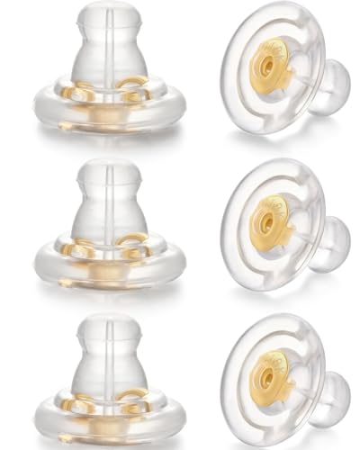 Silikon-Ohrring-Verschlüsse, 6 Stück, 18 Karat Gold, Silikon-Ohrring-Verschlüsse, Ersatz für Ohrstecker/hängende schwere Ohren, hypoallergen, weiche, transparente Rückseite für Erwachsene, Gold Silikon-Ohrring-Verschlüsse, 6 Stück, 18 Karat Gold, Silikon-Ohrring-Verschlüsse, Ersatz für Ohrstecker/hängende schwere Ohren, hypoallergen, weiche, transparente Rückseite für Erwachsene, Gold von Hazifes