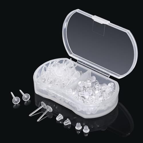 Transparente Ohrringe für Sport/Arbeit, 5 mm Kunststoff-Ohrringe für empfindliche Ohren, unsichtbare transparente Ohrstecker, 100 Paar Ohrring-Verschlüsse und leere Stecknadeln (100 Stück/50 Paar) Transparente Ohrringe für Sport/Arbeit, 5 mm Kunststoff-Ohrringe für empfindliche Ohren, unsichtbare transparente Ohrstecker, 100 Paar Ohrring-Verschlüsse und leere Stecknadeln (100 Stück/50 Paar) von Hazifes