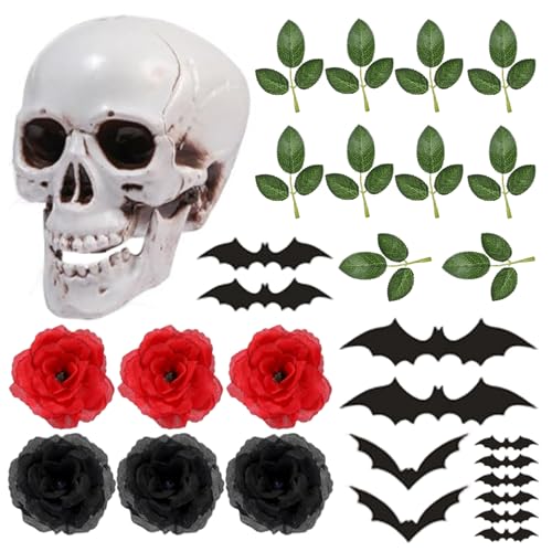 29pcs/Set Gothic Halloween -Kuchen -Dekorationen Schädelkuchen Topper mit Rosen Fledermäusen Zweige wiederverwendbares Topper -Set für Party Festivalzubehör und Cupcake Decor von Hbbgdiy