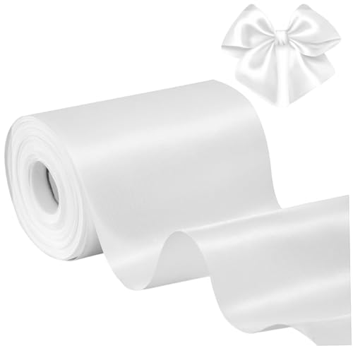 4 Zoll x 22yd breites Band für Hochzeitsauto -Dekor Cuttable Dick doppelseitig Satinband für das Handwerk Zeremonie BOUDS Party Stuhl Schärpe Geschenkverpackung, weiß von Hbbgdiy