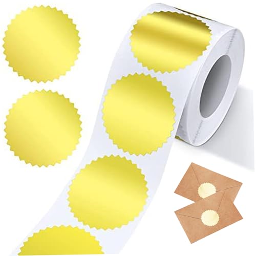 500pcs Goldfolienaufkleber, 2 runde geprägte Hüllsiegel mit gezackter Kante, selbstklebende Notar-Siegelaufkleber für Zertifikate, Einladungen, Geschenke 500pcs Goldfolienaufkleber, 2 runde geprägte Hüllsiegel mit gezackter Kante, selbstklebende Notar-Siegelaufkleber für Zertifikate, Einladungen, Geschenke von Hbbgdiy