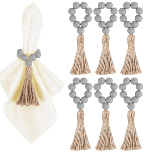 6pcs grau 6 Zoll Holzperlen Serviettenringe mit Quasten, modernes Bauernhaus -Tischdekor für Hochzeit, Party, Kerzenakzent und Türknaufbügel 6pcs grau 6 Zoll Holzperlen Serviettenringe mit Quasten, modernes Bauernhaus -Tischdekor für Hochzeit, Party, Kerzenakzent und Türknaufbügel von Hbbgdiy