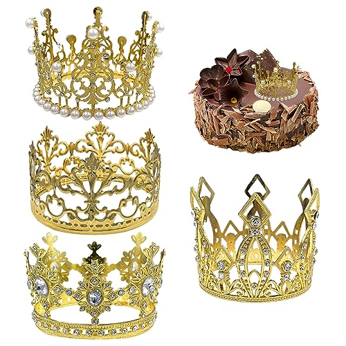 Crown Cake Topper 4pcs Kuchen -Toper Gold Kronkronen -Legierung Cake Topper für Hochzeit Geburtstag Baby Personalisierte Kuchendekoration von Hbbgdiy
