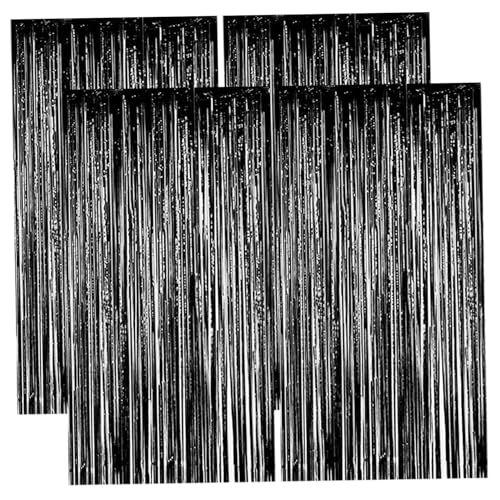 Hbbgdiy 4pcs Schwarze Folienfriervorhänge 3.3x8.2ft, glänzende Schwarze Lametta Kulisse für Halloween -Party, Geburtstag, Babyparty, Hochzeitsdekorationen von Hbbgdiy