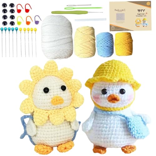 Hbbgdiy Häkelanfänger-Kit für Erwachsene Kinder Häkelstarter-Kit 2 niedliche Enten Anfänger Rote Stickerei handgemachtes Häkelmaterialpaket Wolle gestrickte Puppe DIY Set Blütenblatt Ente Hbbgdiy Häkelanfänger-Kit für Erwachsene Kinder Häkelstarter-Kit 2 niedliche Enten Anfänger Rote Stickerei handgemachtes Häkelmaterialpaket Wolle gestrickte Puppe DIY Set Blütenblatt Ente von Hbbgdiy